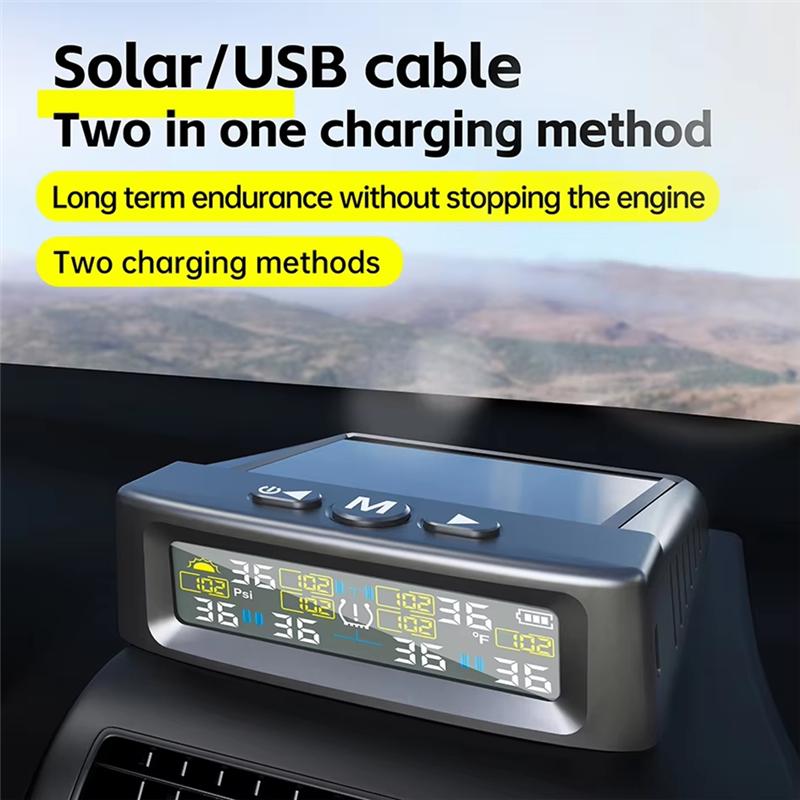 Car External Tire Pressure Sensors Solar Power TPMS Tire Pressure Monitoring System Tire Alarm Digital Display