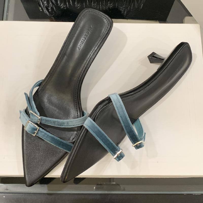 Fashion Fashion Narrow Band Buckle Design Brand Slippers Women Elegant Pointed Toe Kitten Heel Slide Sandals Comfortable Low Heel Sandal