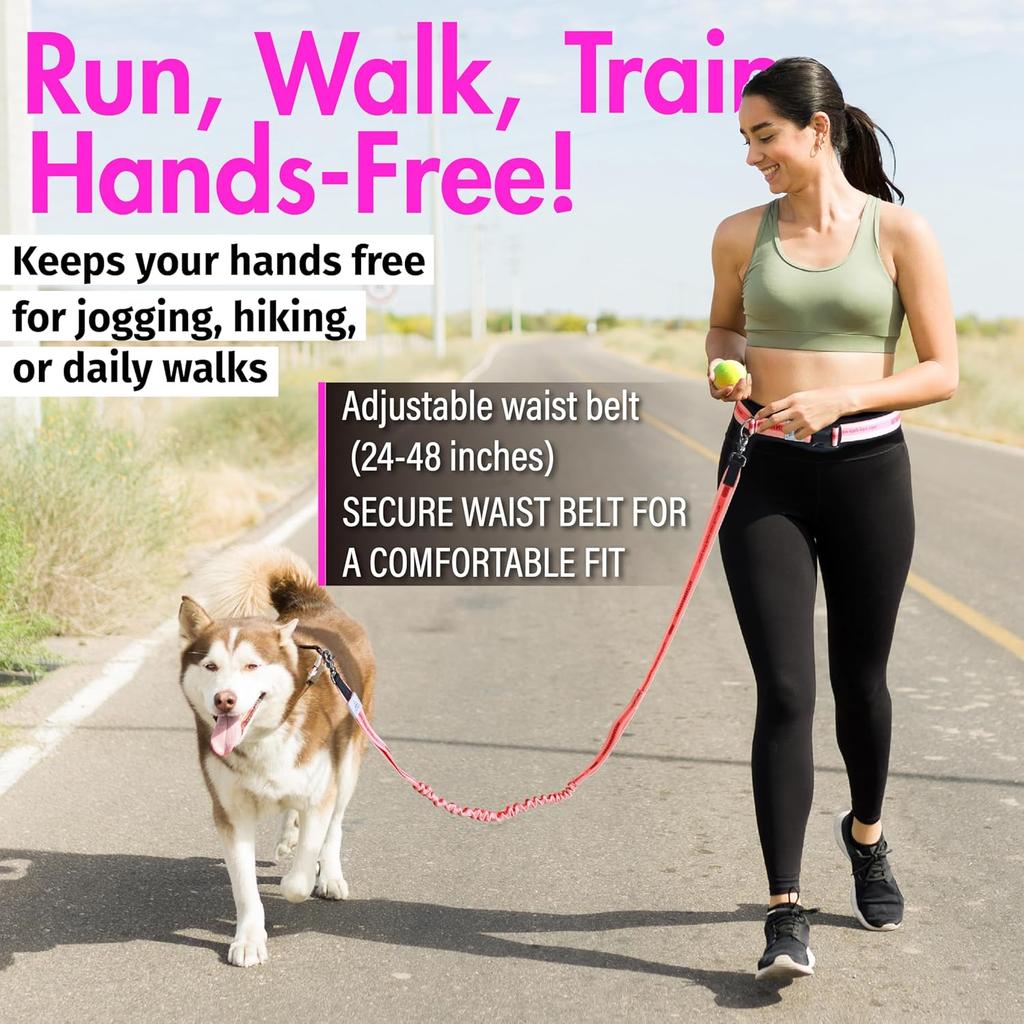 Hands Free Dog Leash with Waist Belt Lifetime Replacement, Dual Handle Bungee Leash for Running, Jogging, Hiking and Walking, for Medium and Large
