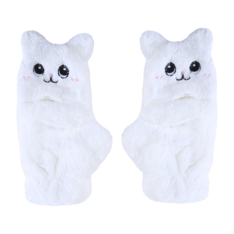 Милые зимние плюшевые утолщенные гибкие перчатки без пальцев, мех кролика, кошки, откидные перчатки, мягкие удобные сенсорные перчатки для холодной погоды