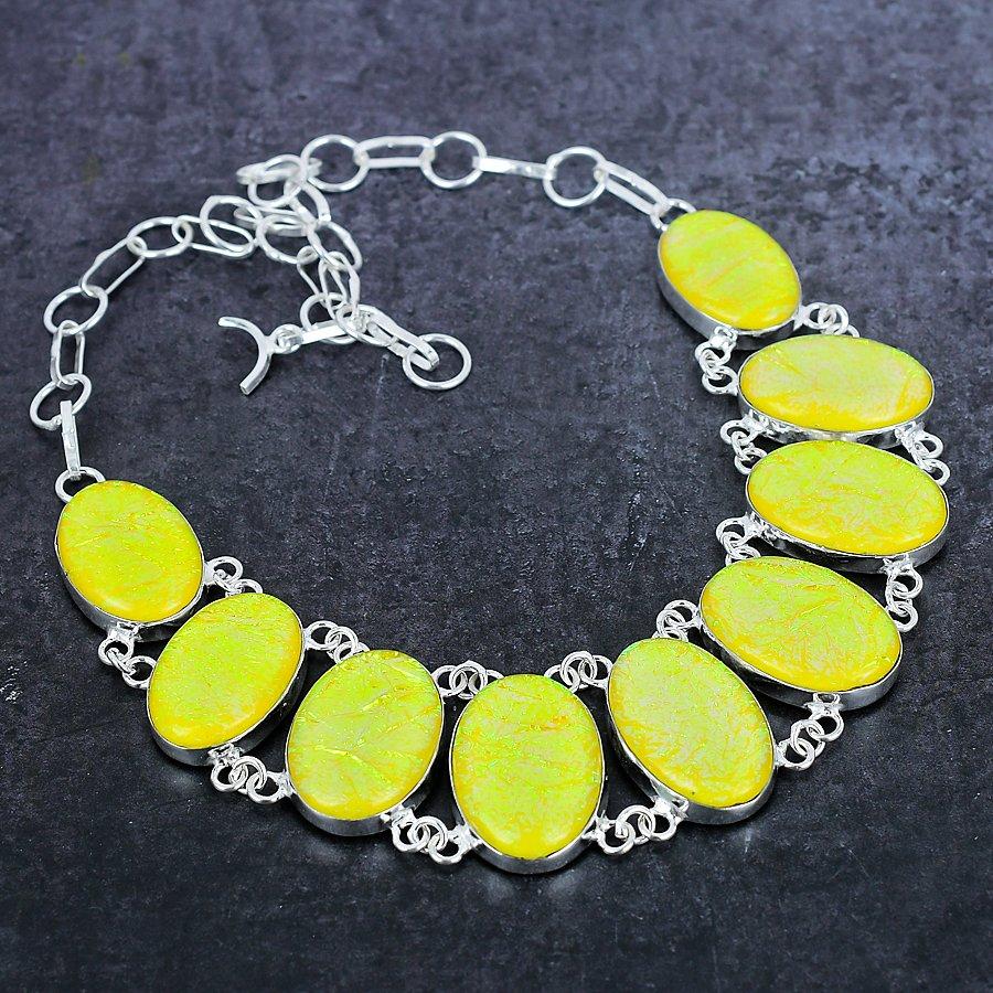 Ожерелье ручной работы из серебра 925 пробы с желтым триплетным опалом, 18 дюймов, f8c95