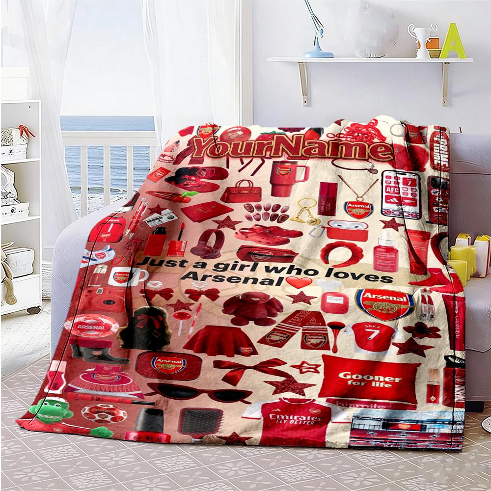 Arsenal Personalized Name Blanket Multi-purpose Personalized Blanket Soft & Cozy Throw For Seaside Home Decor Couch Office Four Seasons Multipurpose