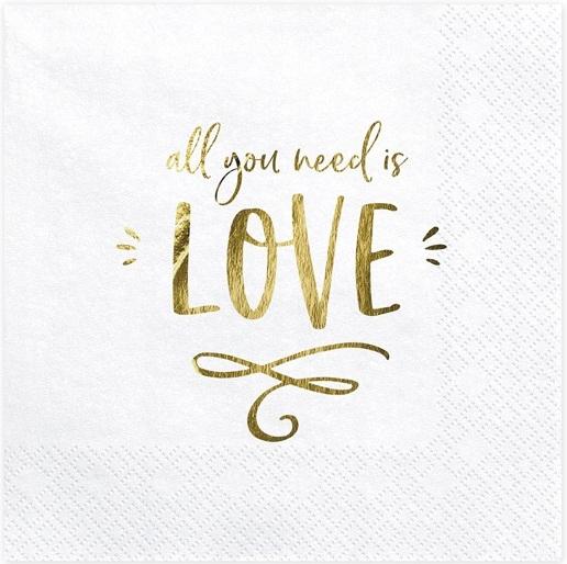 Serwetki All You Need Is Love,Biały, 33X33Cm, 20Sz