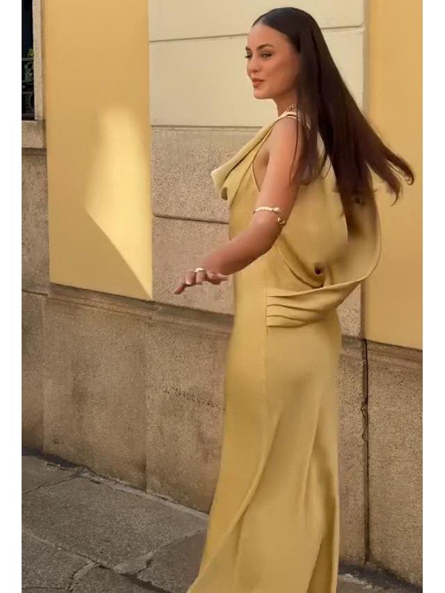 Летнее женское европейское и американское вечернее платье с открытой спиной и драпированным вырезом