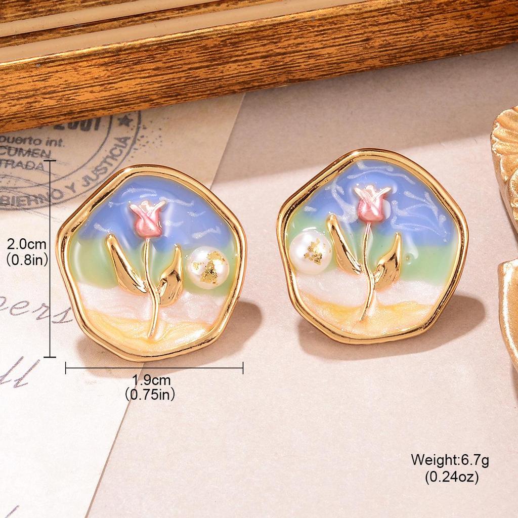Винтажные серьги-пусеты из барочного жемчуга: Ретро Живопись Маслом и Женские Украшения в Новом Китайском Стиле