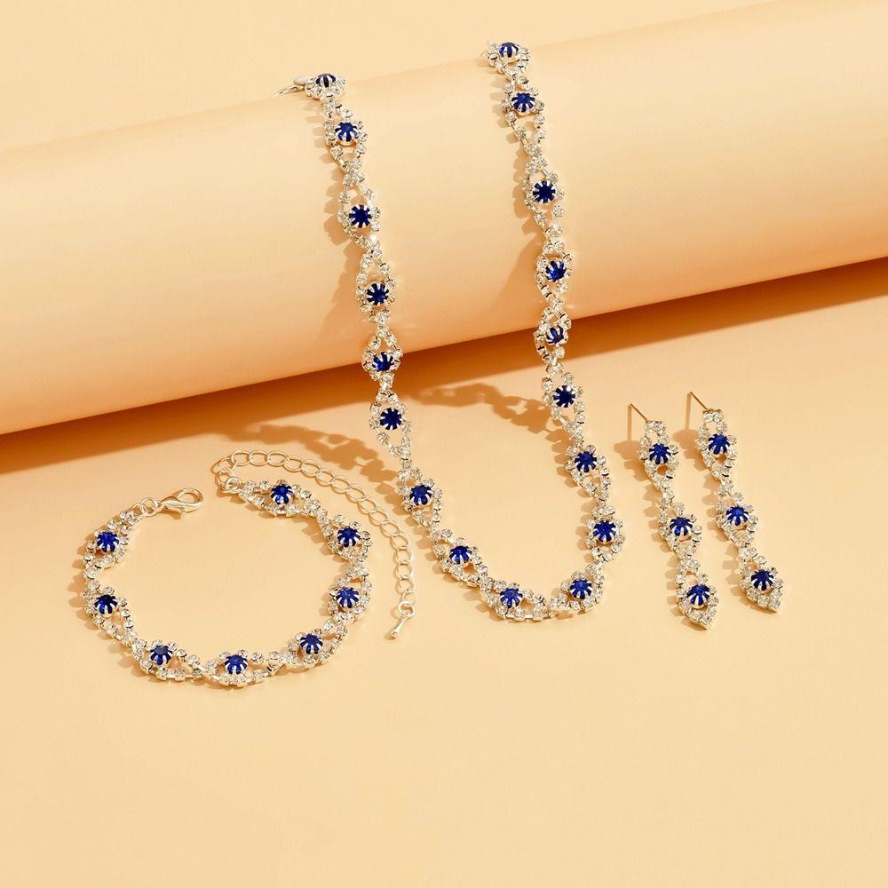 Браслет со стразами, серьги, блестящее ожерелье, свадебный комплект украшений из кристаллов, банкет