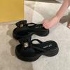Модные кожаные черные шлепанцы на платформе женские толстая подошва пляжные шлепанцы уличные летние шлепанцы с бантом шлепанцы противоскользящие женские шлепанцы