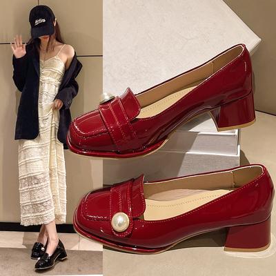 Модная обувь из лакированной кожи из коровьей кожи для офиса, свадьбы, банкета, модная элегантная обувь на толстом низком каблуке 2025, женская обувь большого размера, новинка