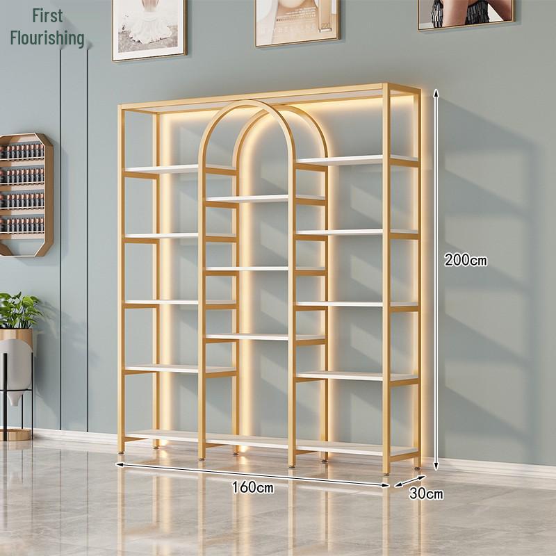 Multi-Function Light Luxury Nail Polish & Skincare Display Shelf for Beauty Salons