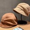 Hat Women Autumn and Winter Suede Black Cold Hat Beret Stack Hat Big Head Circumference Octagonal Bucket Hat