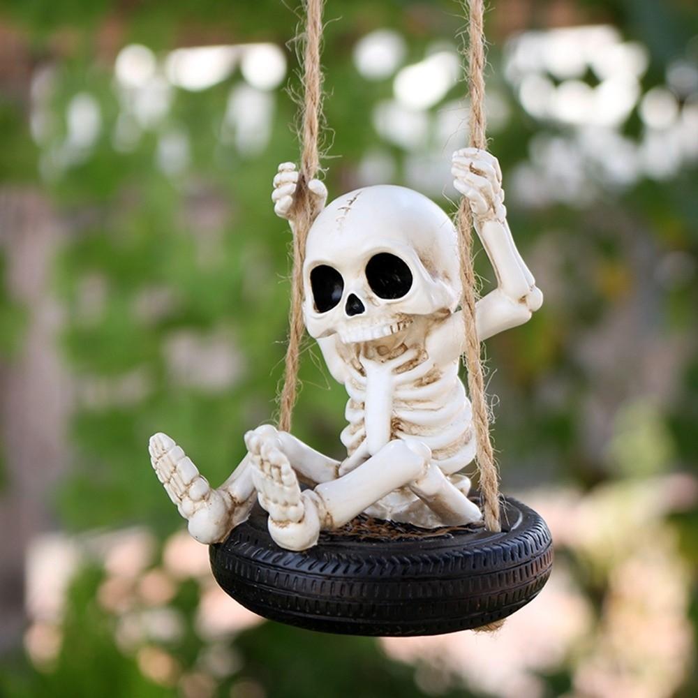 Vintage Tire Swing Skeleton Pendant Resin Crafts Tree Hanging Decoration  Autumn