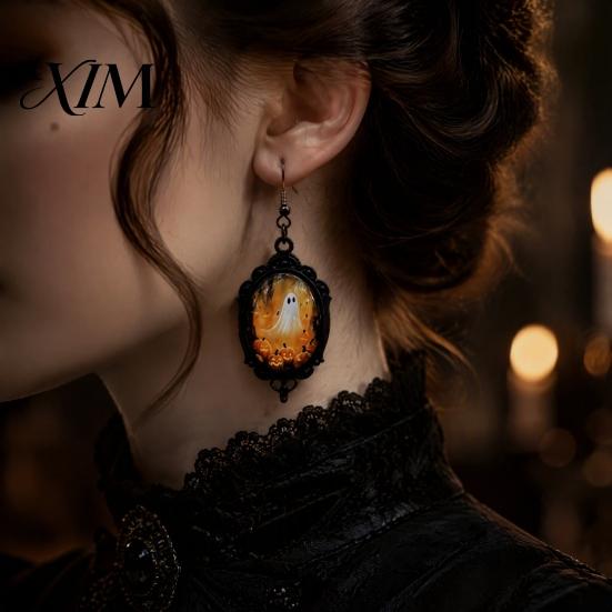 Decorative Commemorative Jewelry Gothic Ghost Earrings, Vintage Style Matte Black Alloy Dangle Victorian Halloween for Women Daily And Party