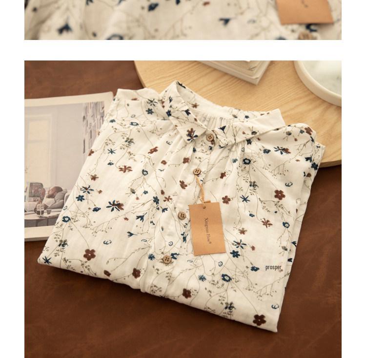 Женская художественная хлопково-льняная весенняя рубашка позднего Цин, двухслойная