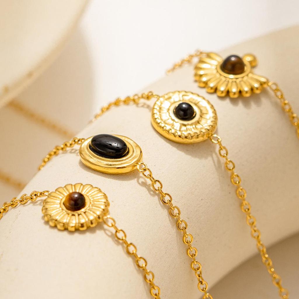 Браслет из титановой стали в стиле ретро-дворца с покрытием из 18-каратного золота и натуральным изумрудом для женщин