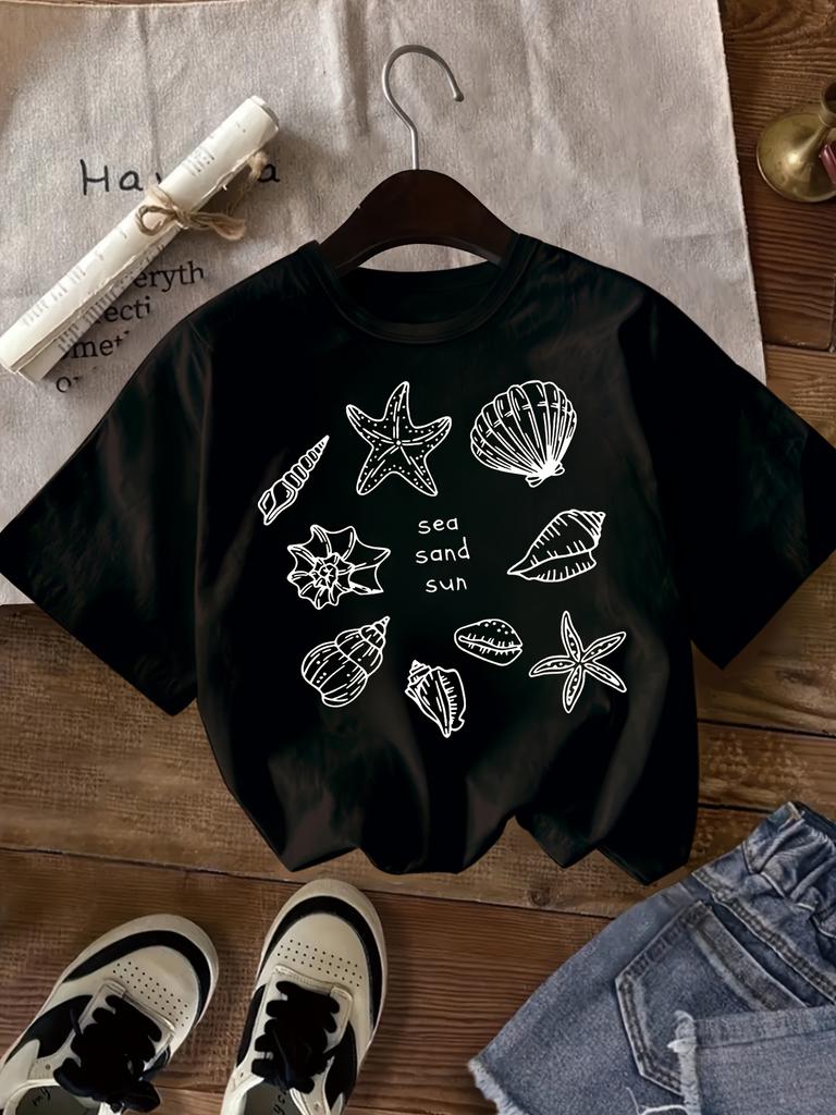 Sea Sand Sun Shell T Shirt Unisex Sea Shell Starfish Graphic Tee Summer Short Sleeve Aesthetic Beach Vacation Fashionable Tops