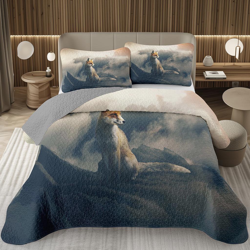 Кавайный комплект покрывала 2/3 предмета с лисой, лесное животное, двустороннее стеганое покрывало, природа, лесной, лисы, стеганое покрывало для спальни девочки-подростка