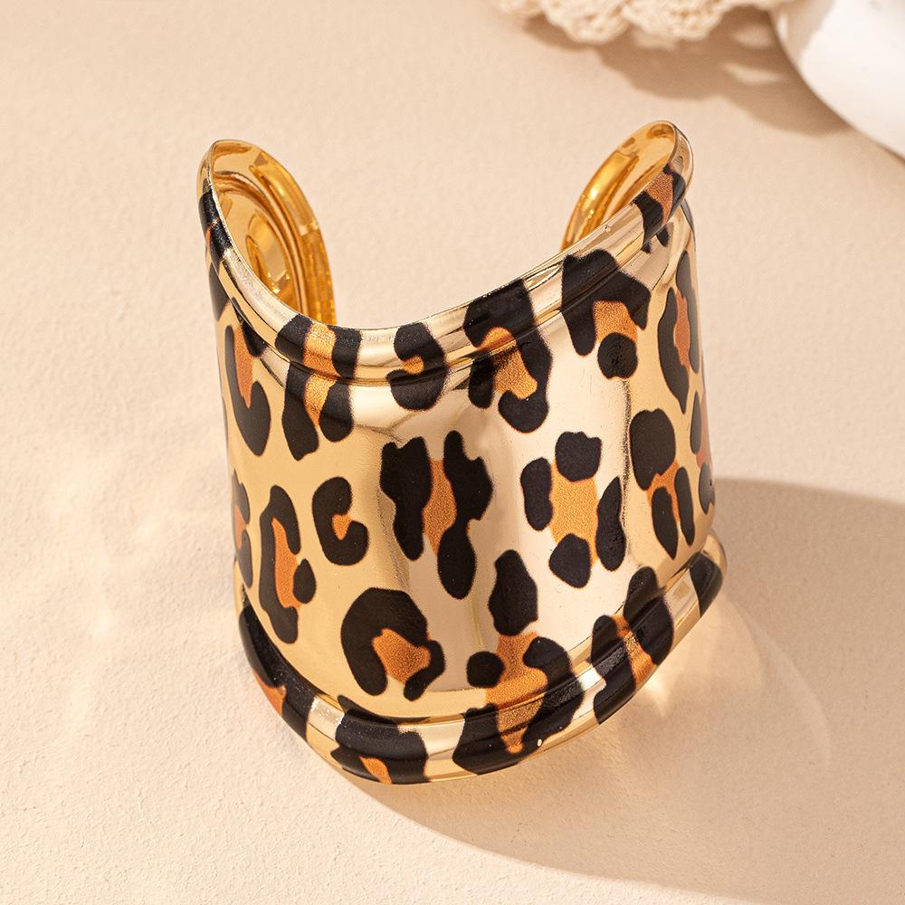 Модный широкий женский открытый браслет с леопардовым принтом