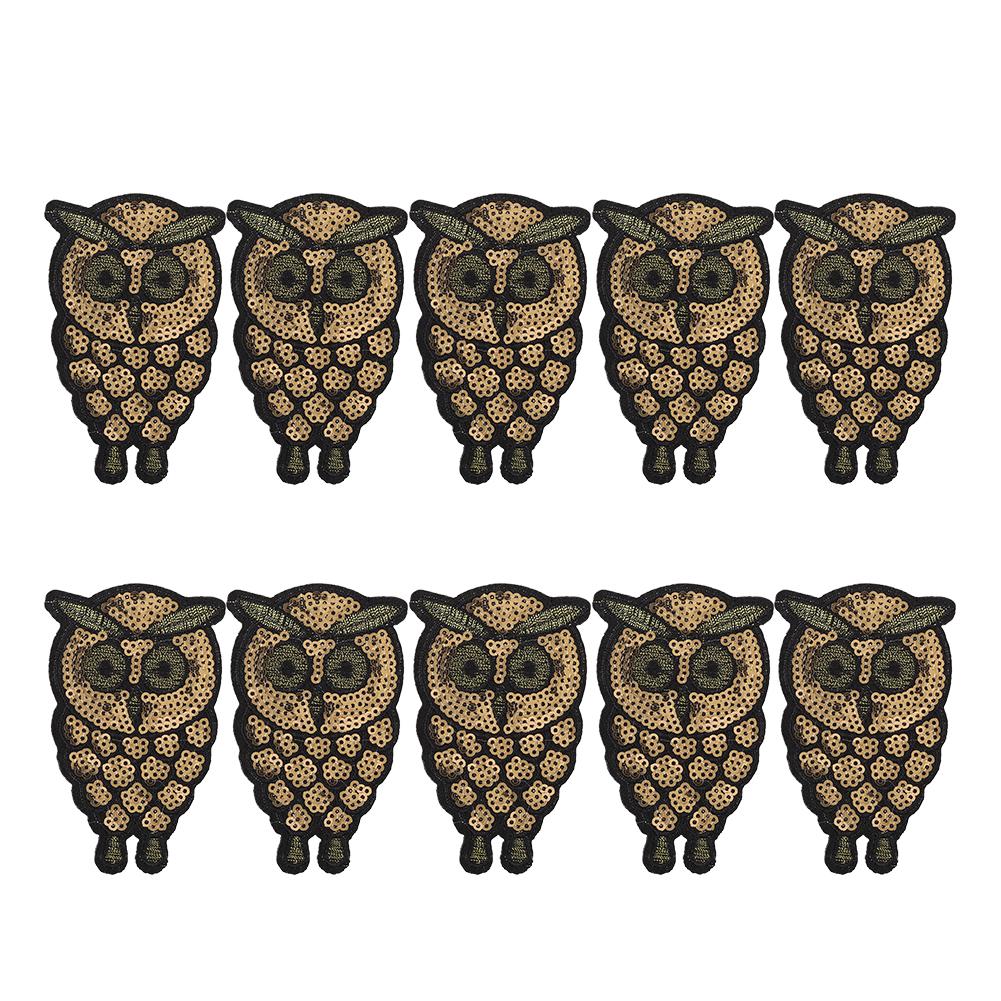 10pcs Owl Embroidered Patch Gold Little Animal Owl Clothes Applique Badge for Clothes Dress Bag