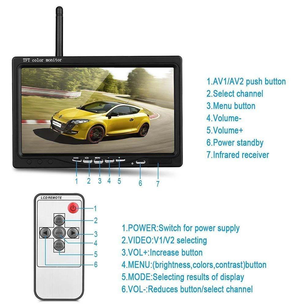 Беспроводной 7-дюймовый автомобильный монитор HD ЖК-монитор с резервной камерой заднего вида и автомобильное зарядное устройство