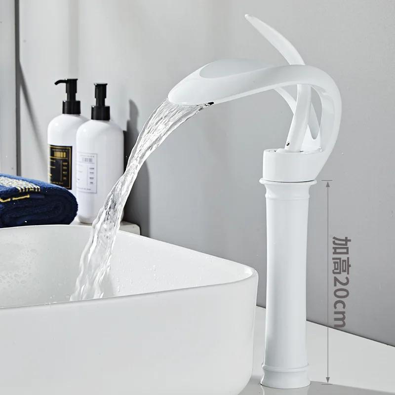 Золотой/белый смеситель для раковины в ванной комнате, черный смеситель для ванной комнаты, латунь, креативный серый смеситель для раковины, смеситель для раковины с водопадом и горячей и холодной водой