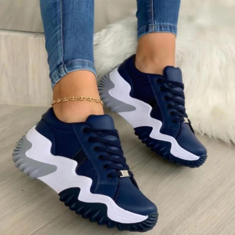 Plus Size Women's Sneakers Breathable Platform Women Running Shoes Fashion Lace-Up Casual Shoes Non-slip Tenis Women Sport Shoes