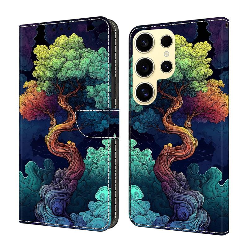 Leather Etui Phone Case for Samsung Galaxy S10E S10 S9 S8 S6 S7 Edge Plus Flip Cover Magnetic Wallet Painted Flower Deer Funda