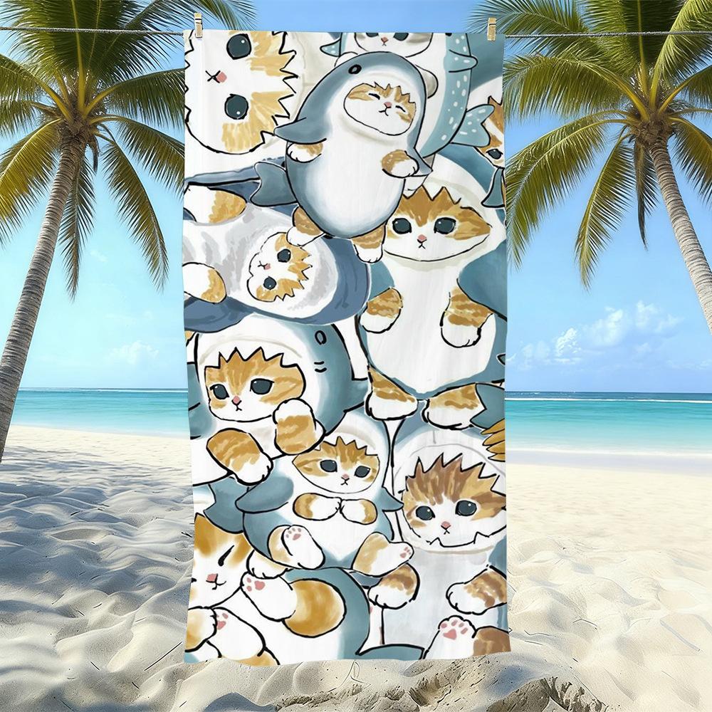Cute Kitten Printed Microfiber Sand-Free Beach Towel Quick Dry Absorbent Bath Towel