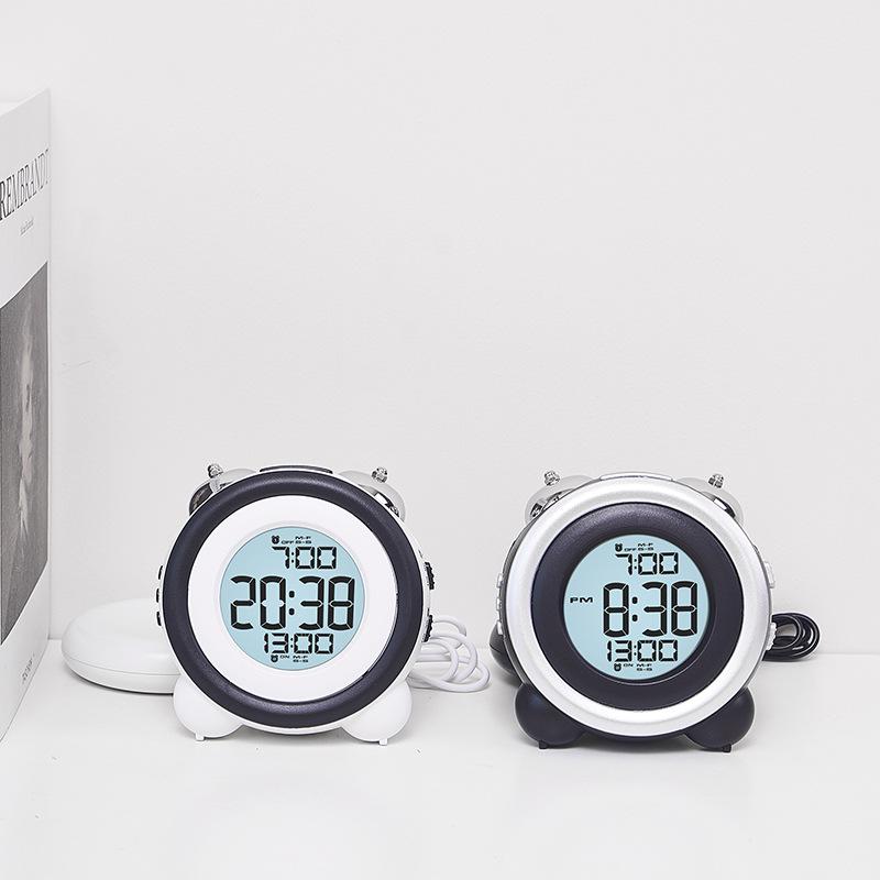 Цифровой будильник с отображением времени и даты, многофункциональный будильник с двойным звонком, очень громкий, с двойным будильником для любителей крепкого сна