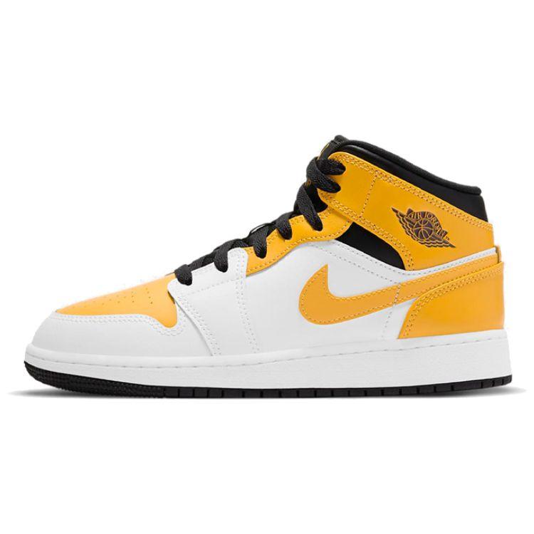Air Jordan 1 Mid GS University Gold Kids Sneakers White Black 554725-170