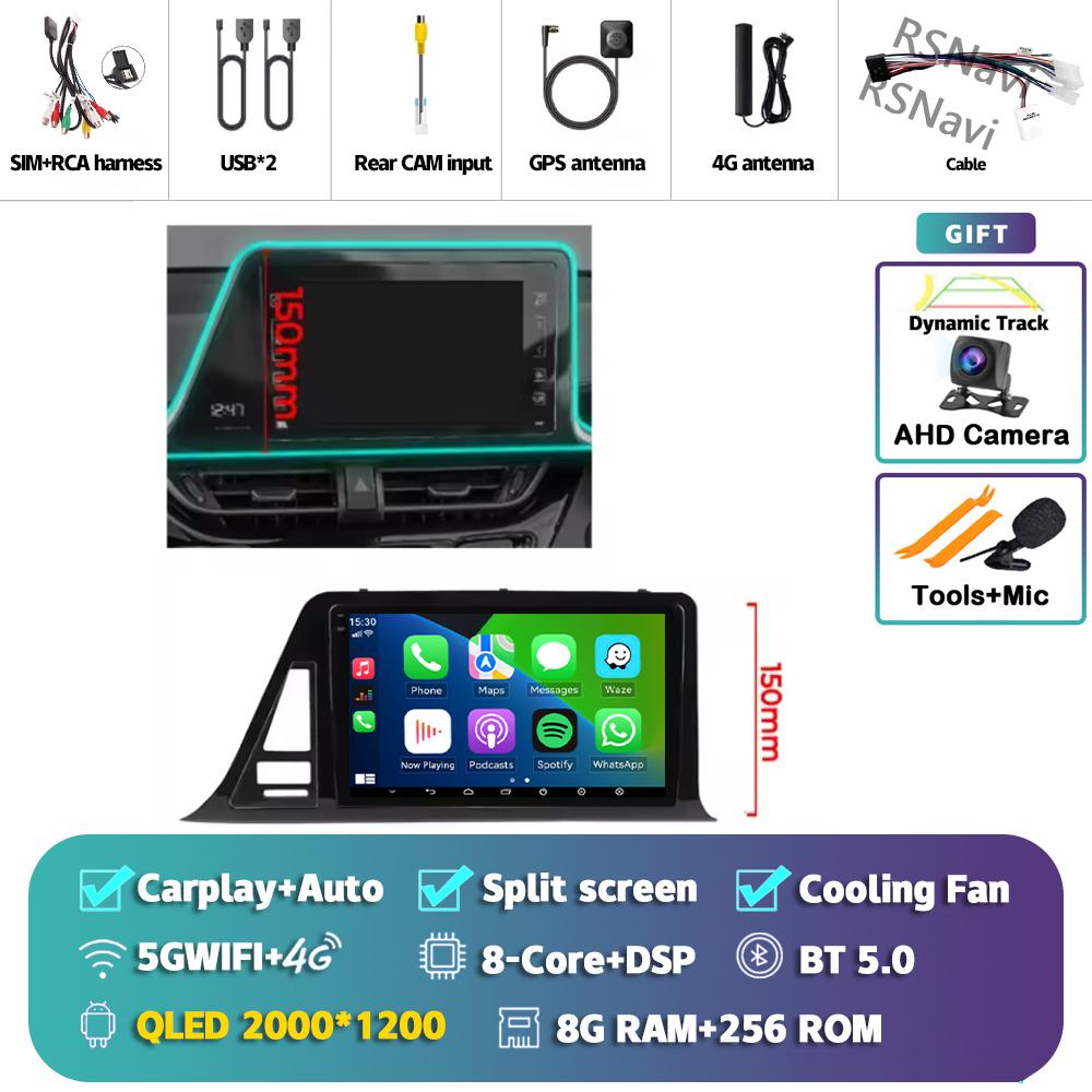 Android 14 Carplay Auto Для Toyota C-HR 2016 - 2020 Автомагнитола Мультимедийная стереосистема Камера 360 Навигация Видео ИИ Голосовое управление GPS