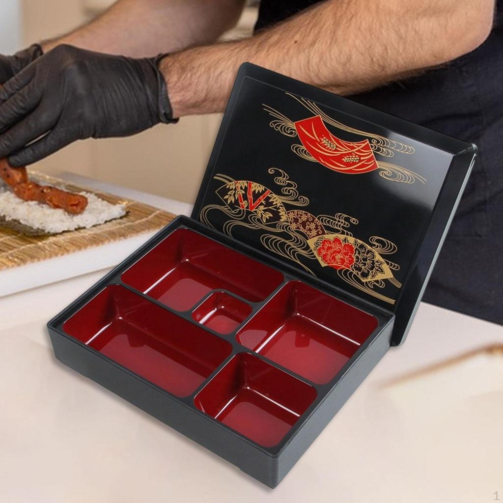 Японский контейнер для еды бенто-бокс 5 отделений с крышкой,Традиционный,Поднос для суши,Сервировочное блюдо для