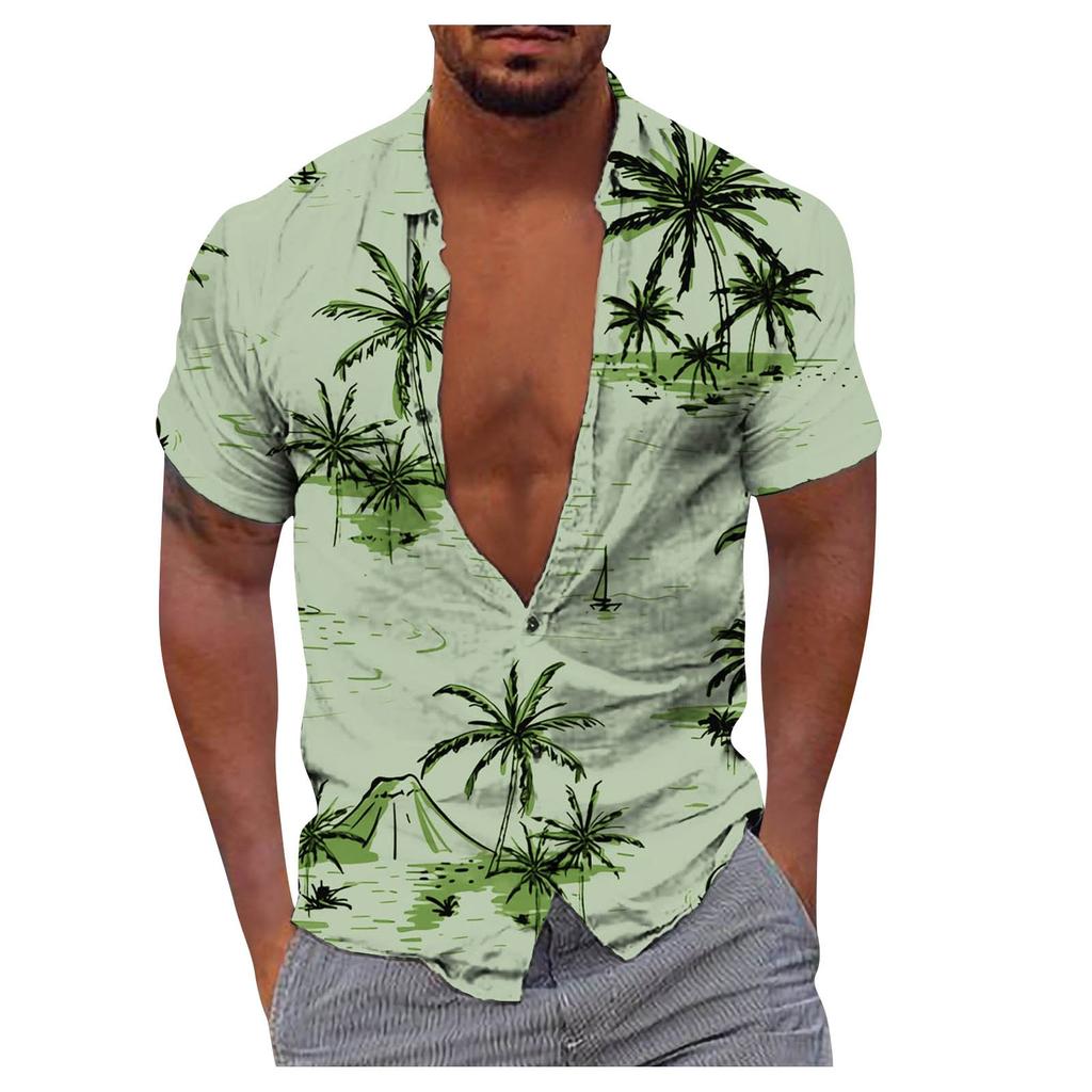 (Отличный дом)Мужская гавайская рубашка, забавная рубашка с коротким рукавом на пуговицах, тропическая праздничная пляжная рубашка