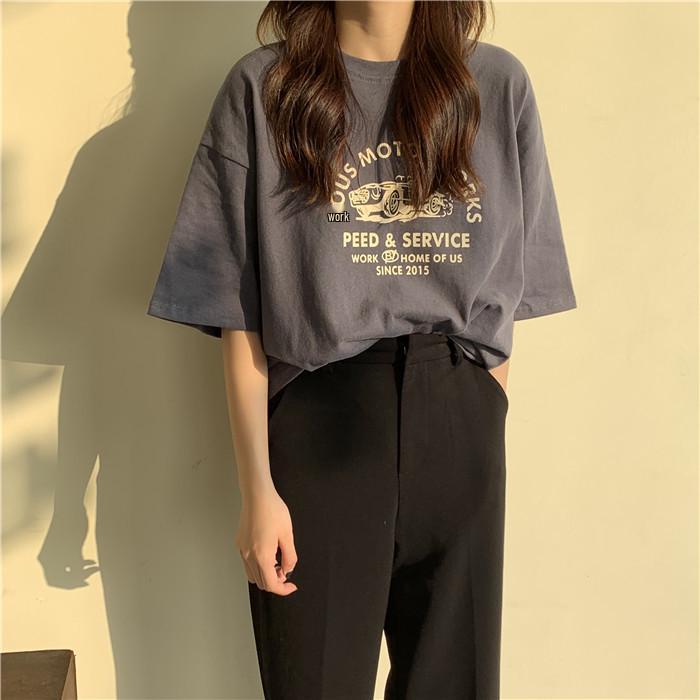 Летняя корейская футболка свободного кроя с коротким рукавом женская большого размера