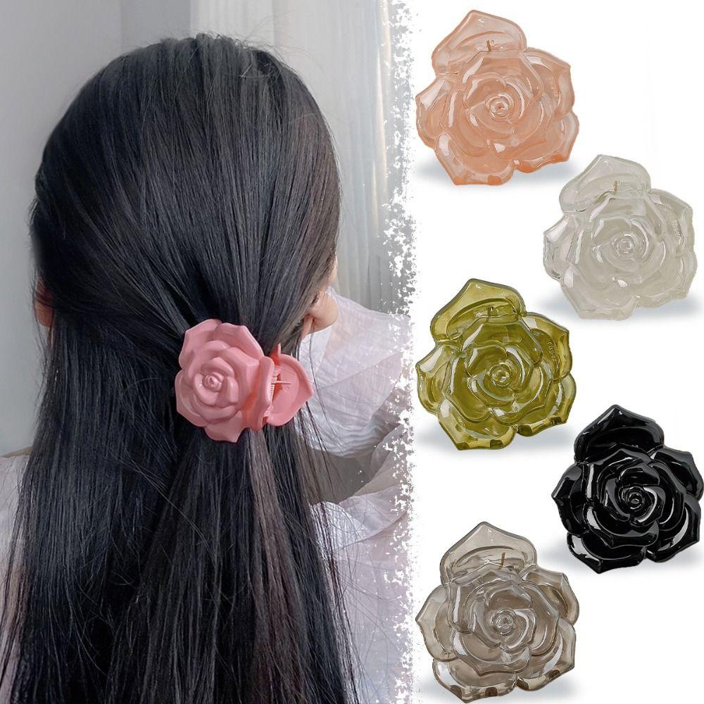 Fashion Design Retro Rose Hair Claw Transparent Acrylic Hair Claw Flower Hair Clip  Beach Vacation