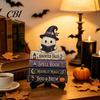 Cute Ghost Figurine Halloween Reading Figurine, Wooden Desktop Ornaments, Vintage Fall Fireplace Decorations Statue with Stand for Home Tabletop Shelf