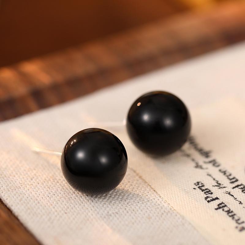 Серебряные корейские серьги с черным агатом для женщин - простые, элегантные, универсальные, небольшие эффектные украшения