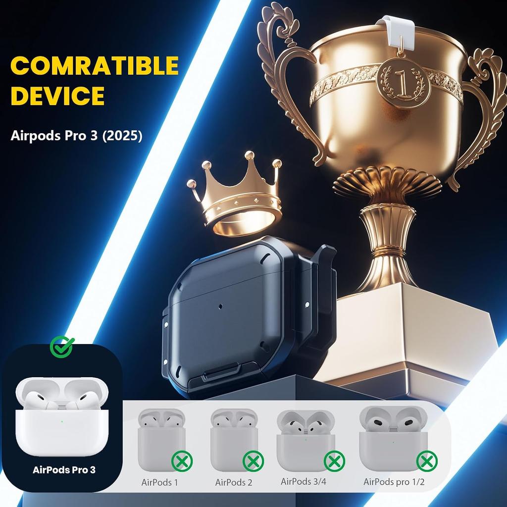for AirPods Pro 3 Case Waterproof[IP68 Underwater][Full Heavy Duty Protection][Supports Wireless Charging] Anti-Scratch Hard Shell Cover for AirPods