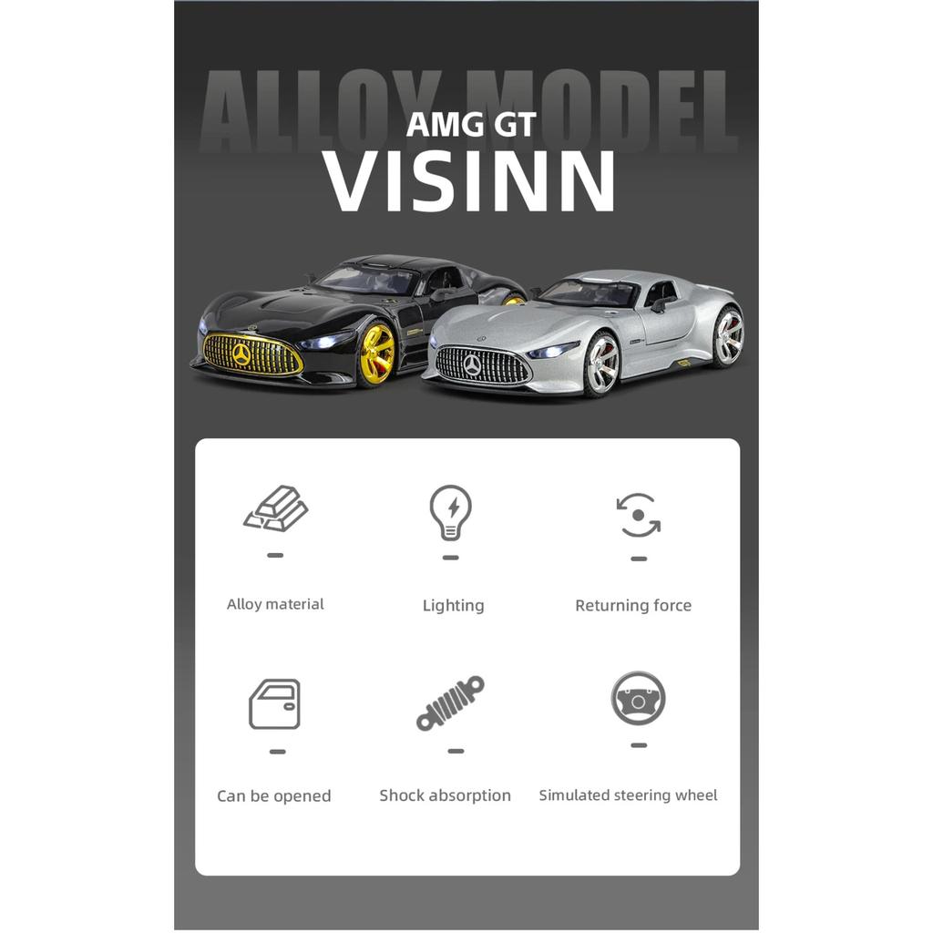 1/32 Mercedes Benz AMG Vision GT Суперкар Сплав Литье под давлением Модель автомобиля Звук и свет Классическое Хобби Коллекционные предметы Подарки для парня
