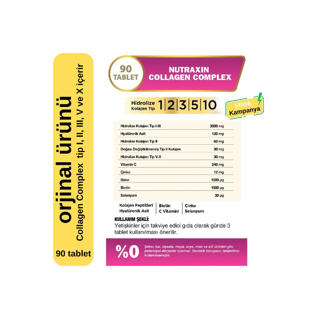 Коллагеновый комплекс 90 таблеток; Содержит коллаген типов I, II, III, V и X