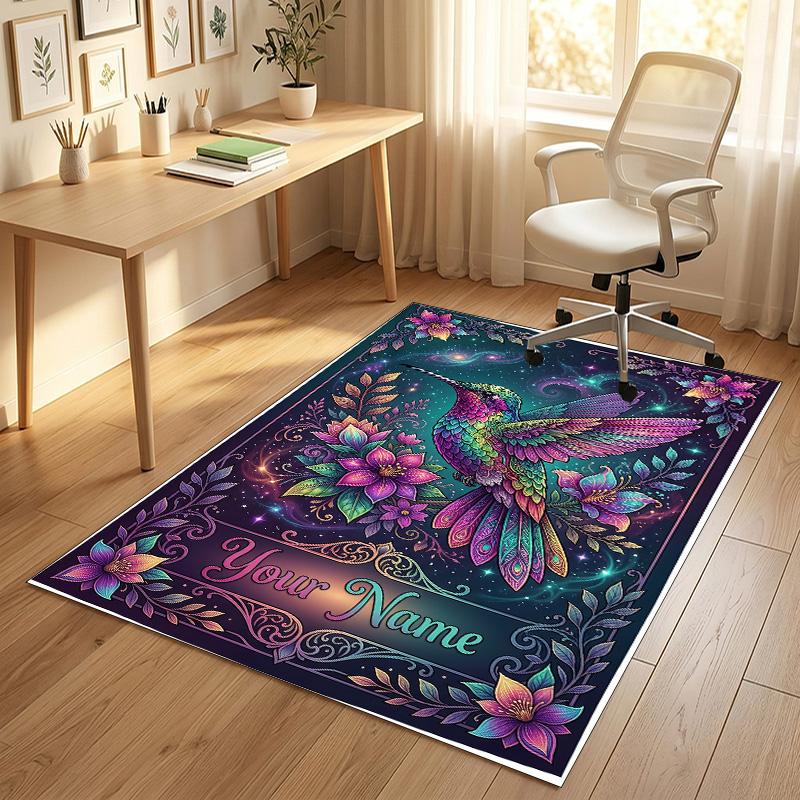 Hummingbird Fantasy Theme Soft Crystal Velvet Rug Custom Name & Text Print Non Slip Floor Rug for Bedroom Living Room