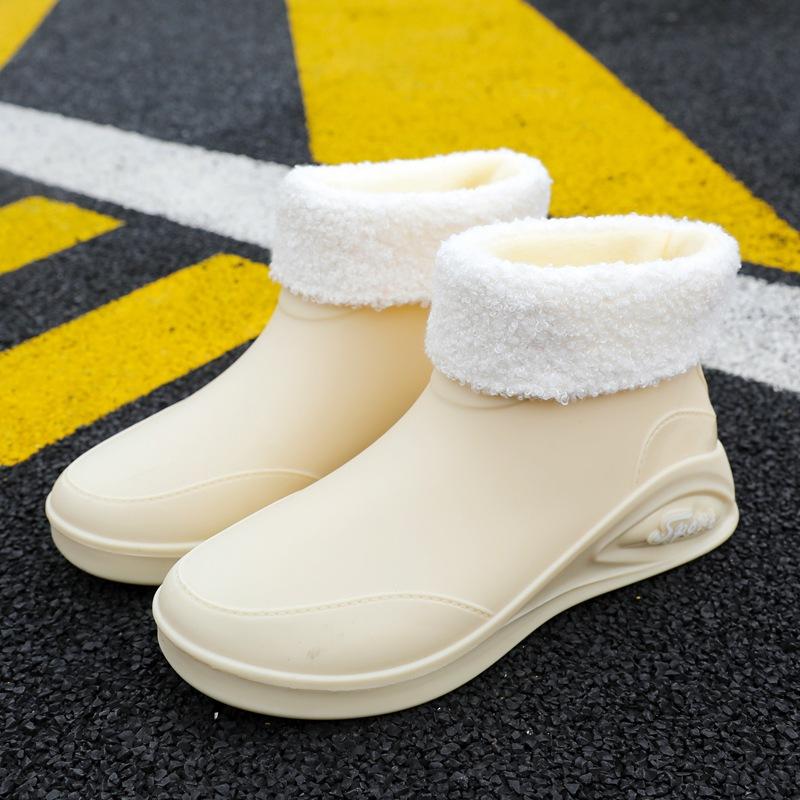 Женская легкая обувь от дождя, флисовые износостойкие резиновые туфли, модная верхняя одежда с низким верхом, короткие резиновые сапоги, нескользящая обувь для воды, мода