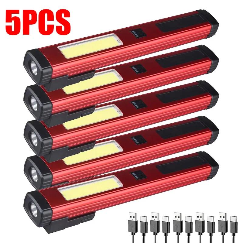 COB Magnetic Work Light USB Rechargeable LED Flashlight New Portable Lantern Camping Torch Car Repair Lamp With Built-in Battery