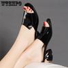 Women's Summer Mid-heel Thick Heel Women's Shoes Soft Leather Sandals and Slippers Open Toe Women's Slippers