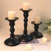 A Set of 3 Roman Pillar Candlesticks of Different Sizes, Black Painted Iron Art Candlesticks, American Retro Style