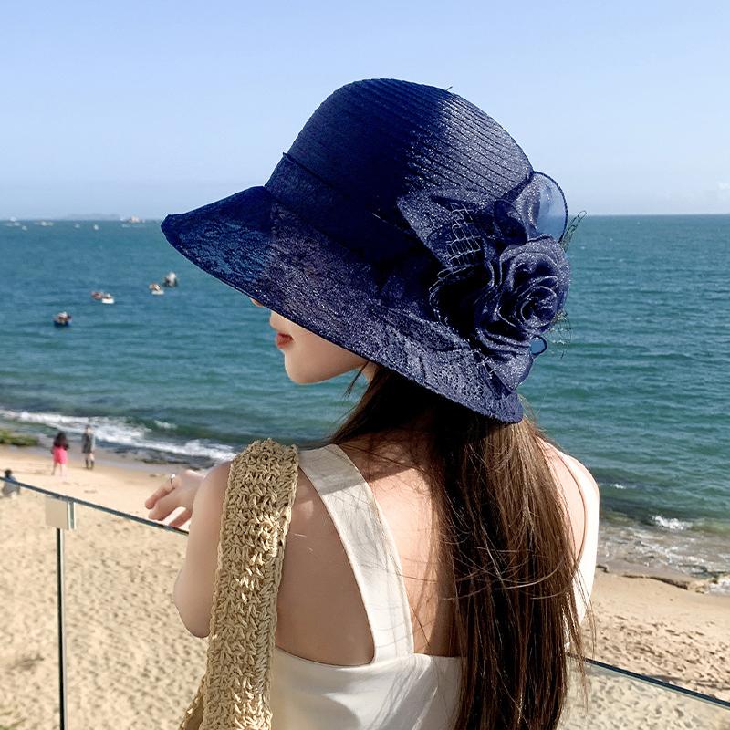2025 Летняя женская элегантная шляпа из органзы с цветочным узором для бассейна, защита от солнца для путешествий, крутая шляпа рыбака