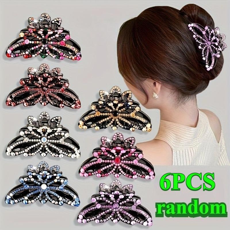 high quality7pcs Women'S Elegant Rhinestone Hair Picks Set - Multi-Color Sparkling Hair Clips with Intricate Floral, Star & Butterfly Designs, Secure