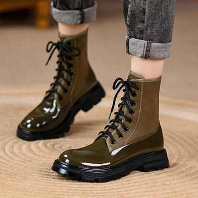 Женские сапоги в британском стиле, новые, на толстой подошве, короткие, на шнуровке, с противоскользящей подошвой, удобные, теплые, повседневные, из хлопка