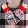 Red Christmas Fingerless Flip Gloves for Women Elk Christmas Tree Printed Holiday Atmosphere Warm Knitted Glove Student Supplies