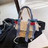 Cute Bowknot Woven Straw Handbag Beach Ruffle Lace Pearl Chain Crossbody Bag