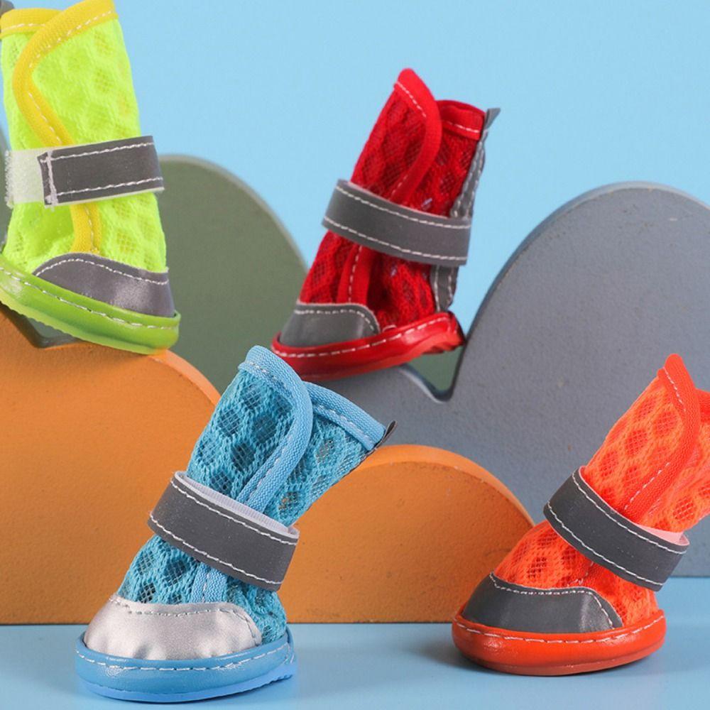 4pcs/set Non-slip Dog Mesh Shoes Breathable Dog Foot Covers Practical Puppy Socks Shoes  Summer